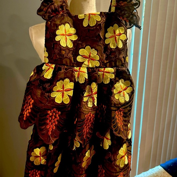 Vintage African Nigerian Voile Lace Brown Embroidered Dress Girl - Picture 5 of 8